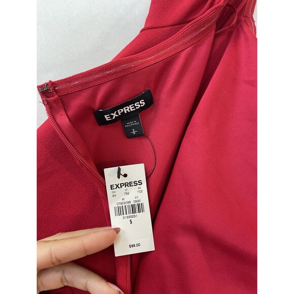 NWT New EXPRESS Womens S Solid Red Jumpsuit Wide Leg Flowy Lined Office Wedding - Picture 5 of 10